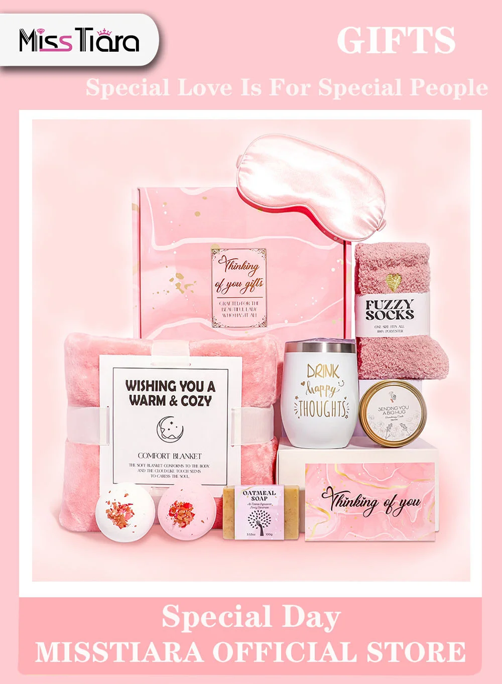 MissTiara Premium Spa Gift Set for Women - 10-Piece Relaxing Self-Care Collection for Birthday and Wellness (1 Set) w3nbt
