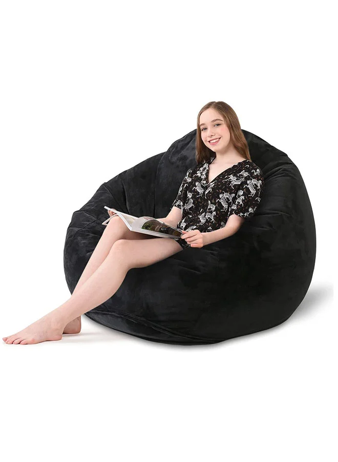 Comfy Suede Bean Bag Chair Premium Velvet Fabric (Black, 80x80x50cm) 8f3l1
