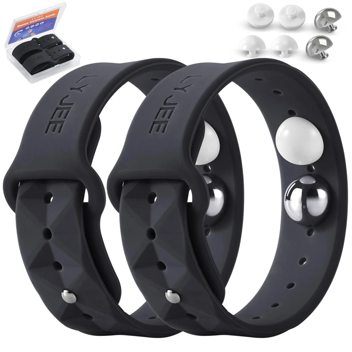 Premium Acupressure Motion Sickness Relief Wristbands for Travel and Morning Nausea (Black, 1 Pair) yiw0c