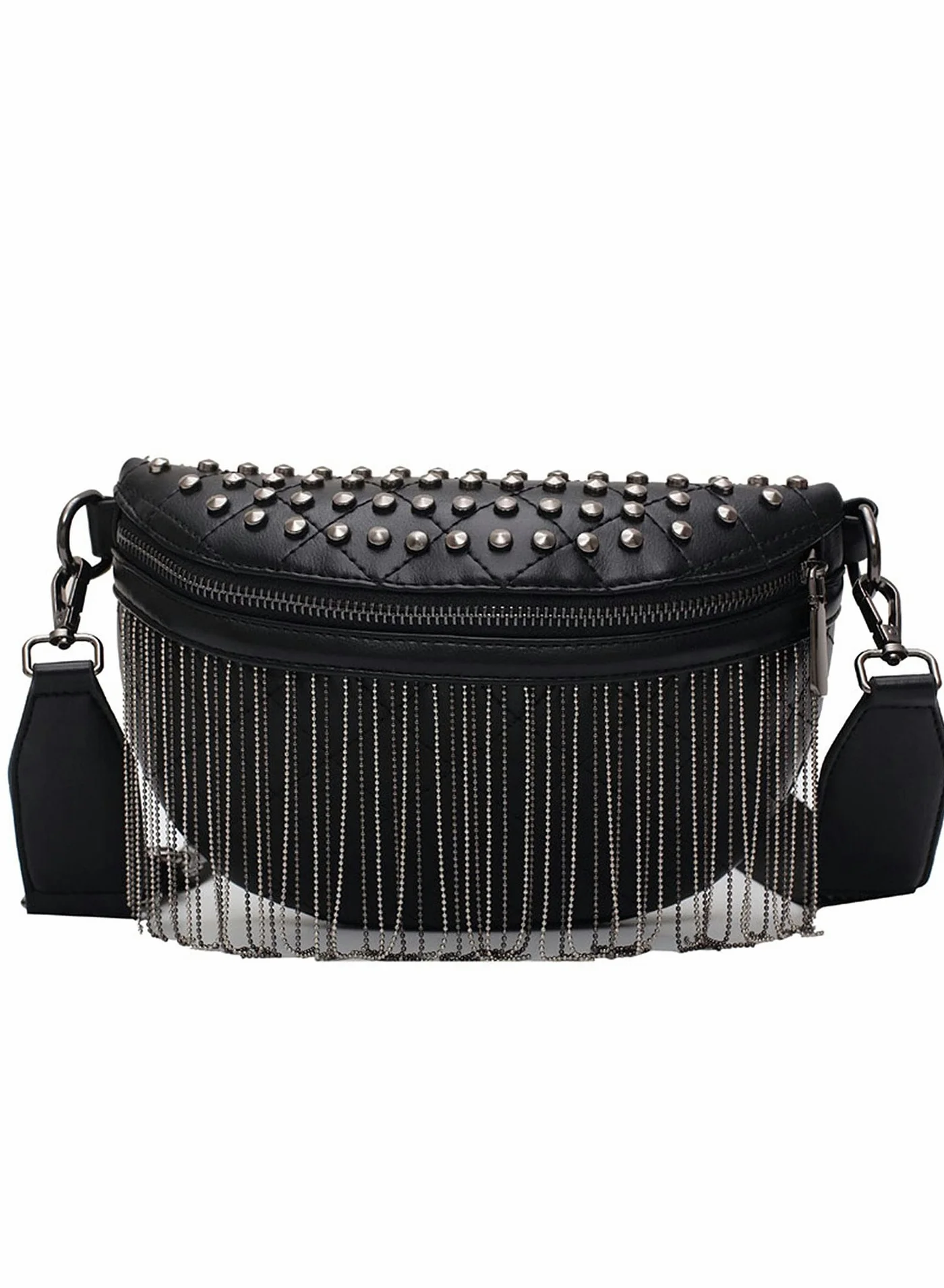 Barakah Leather Rhinestone Tassel Waist Bag Premium Glitter Crossbody Chest Bag for Women (Black, 25 cm x 15 cm) zqzmm