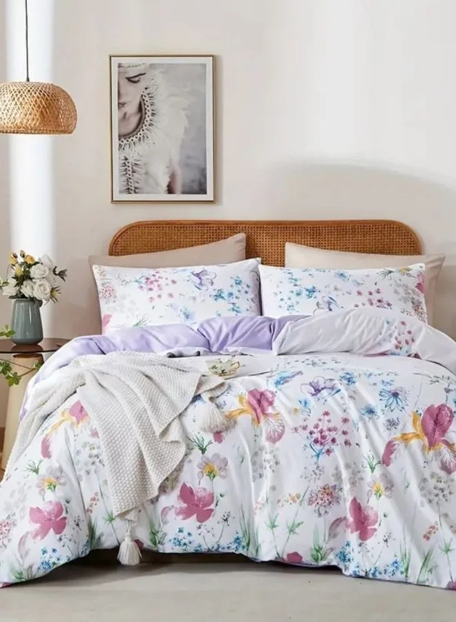 LUNA Home Queen Size Bedding Set Floral Printed Microfiber 6-Piece Bed Linen (Pink, Queen) 1qayp