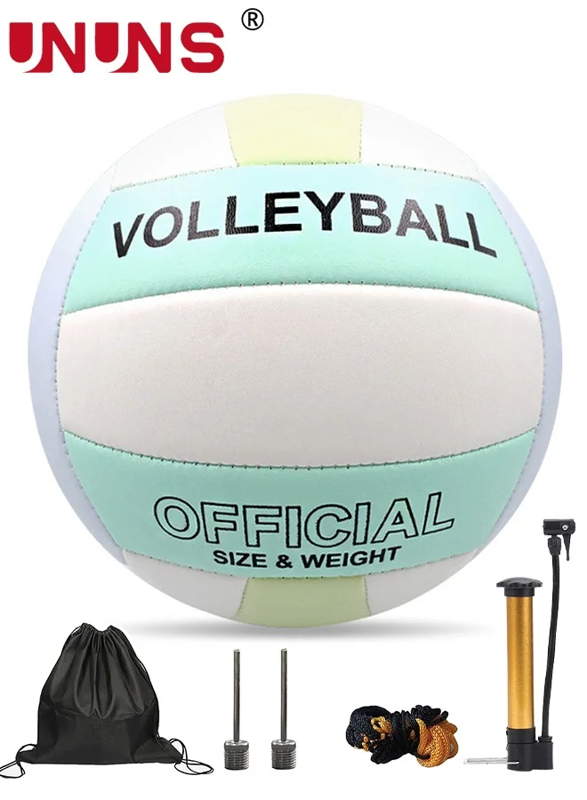 UNUNS Official Size 5 Volleyball Set, Durable PU Leather Training Ball for Indoor and Outdoor Beach Play (Includes Ball Bag and Net Bag) 7go3t