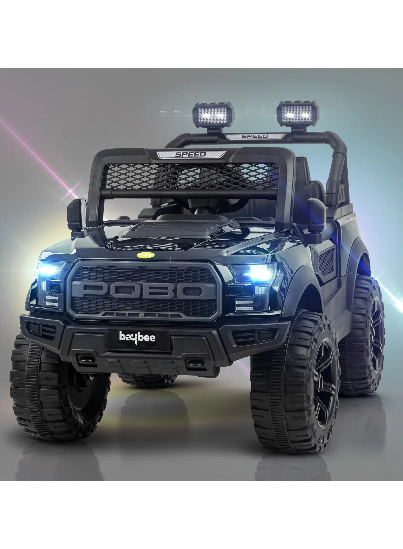 BAYBEE Electric Ride-On Jeep for Kids with LED Lights and Music System (Black, 12V) iidb4