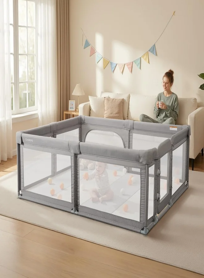 Cholena Extra Large Baby Playpen with Safety Gate (Light Grey, 200cm x 150cm) 7d3sy