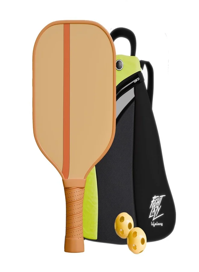 Professional Pickleball Paddle Set with Fiberglass Surface and Comfort Grip (Brown and Beige, 1 Paddle, 2 Balls) q7xd4