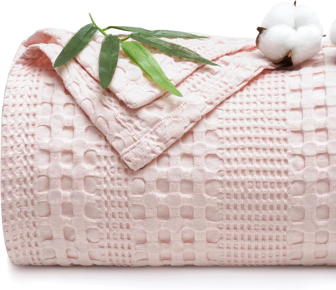PHF Bamboo Cotton Waffle Blanket Premium Breathable Lightweight Bed Throw (Pink, 168 cm x 228 cm) smtbd
