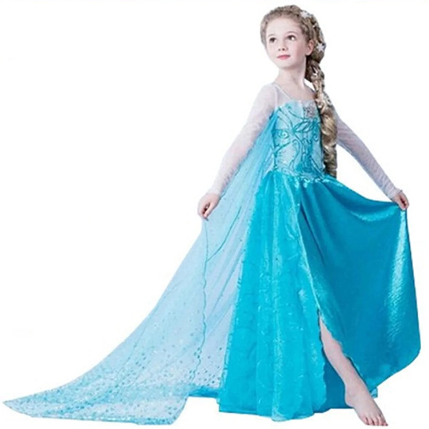 Princess Snow Queen Party Costume Dress for Girls Premium Cosplay Outfit (Blue, 2-3 Years) xi9rf