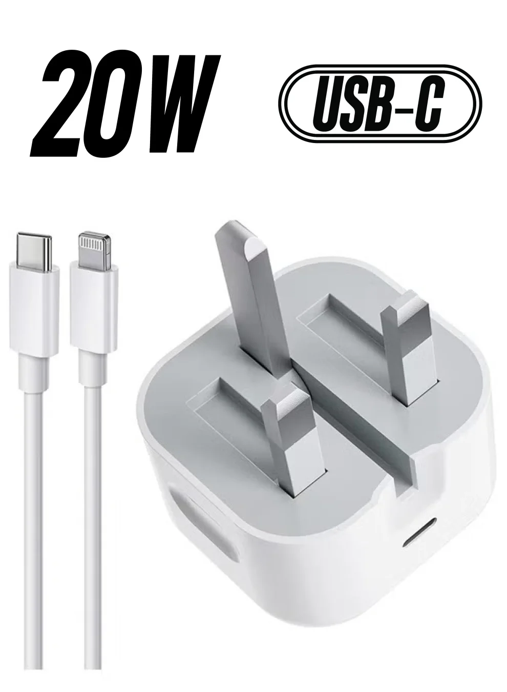 Univer Tang 20W PD 3.0 USB C Wall Charger Adapter with 1M Fast Charging Type C to Lightning Cable (White, 1 Set) 3sq8s
