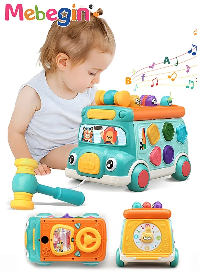 MEBEGIN Pounding Educational Pull Along Bus Toy for Toddlers Interactive Gopher Game (Premium ABS Plastic, 25 cm) psoqf