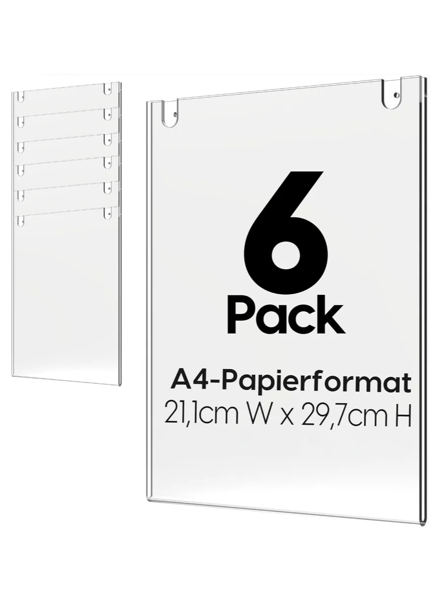 Premium Acrylic A4 Wall Mount Sign Holder Portrait Display (6 Pack, 21 cm x 29.7 cm) 3md9n