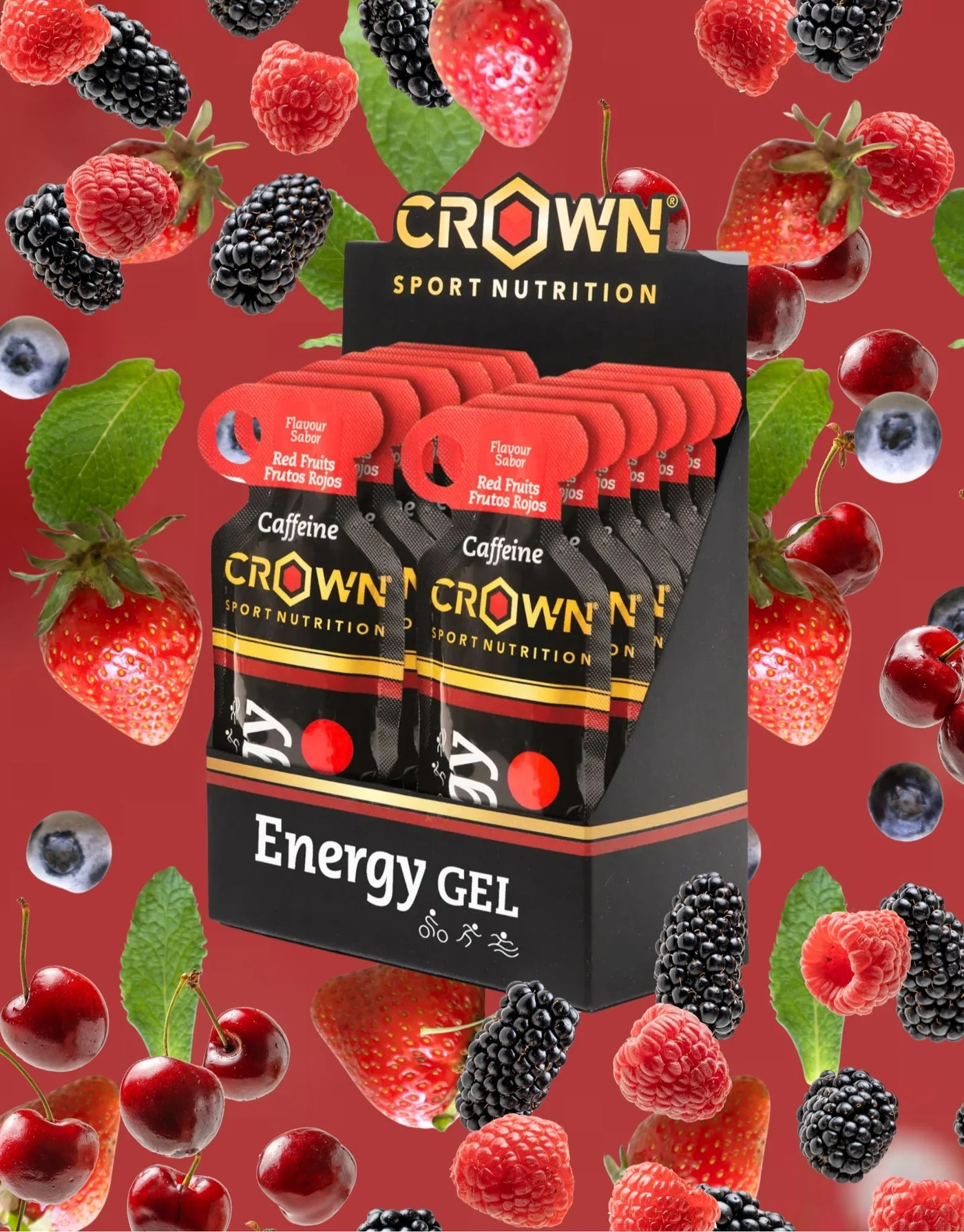 Energy Gel with Caffeine and Electrolytes Premium Liquid Carbohydrate Supplement for Endurance Athletes (Red Fruits, 40 g) lbvmv