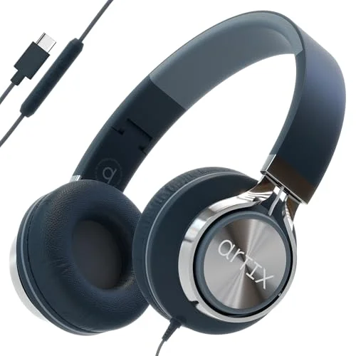 ARTIX CL750 Wired Foldable On-Ear Headphones with Noise Isolating Mic for Students and Professionals (Graphite, USB Type-C) z2i7u