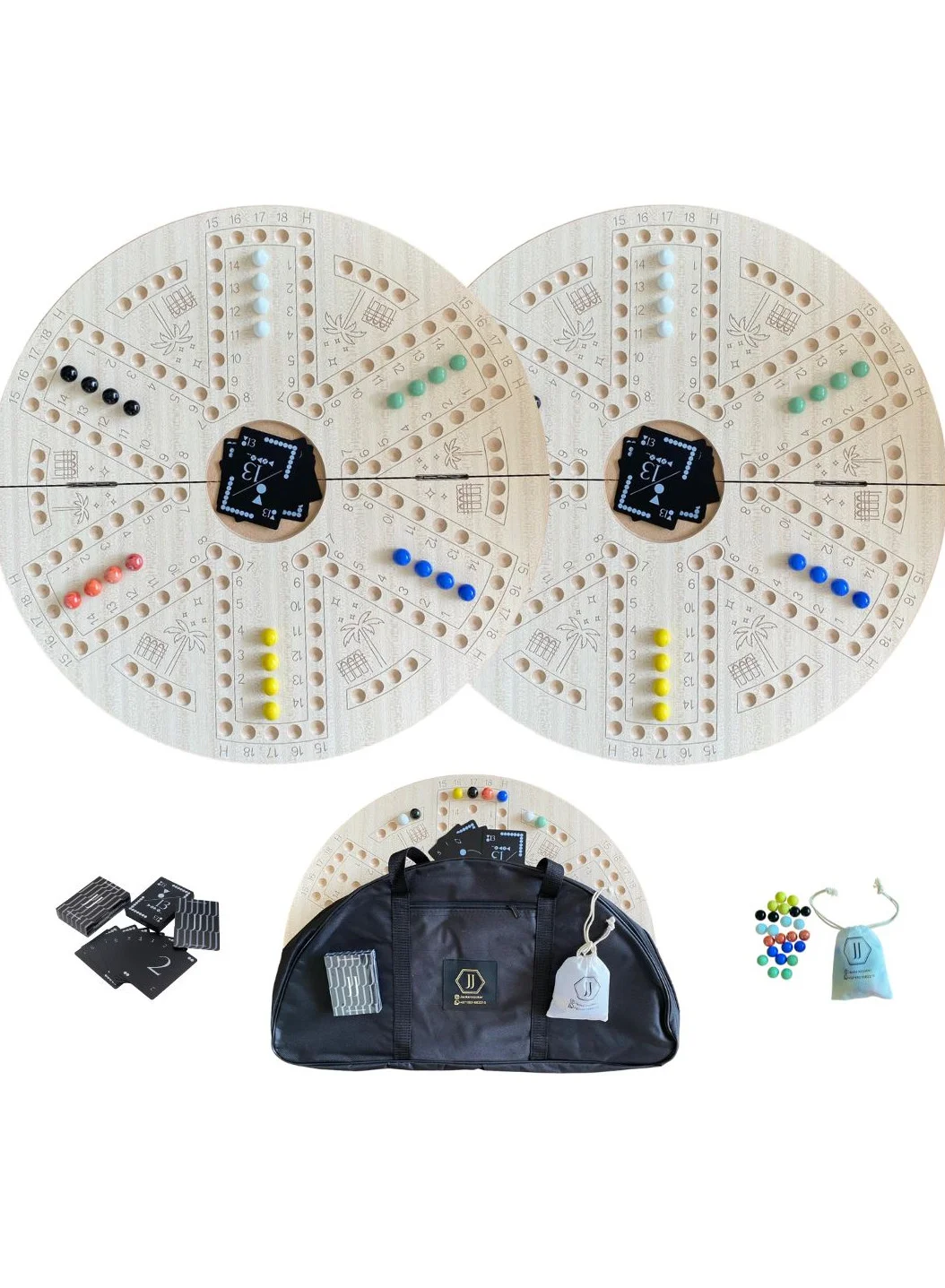 JACKAROOJOKER Double-Sided Strategy Board Game Set for 4 and 6 Players (Includes Playing Cards, Marbles, and Storage Bag) 6xntk