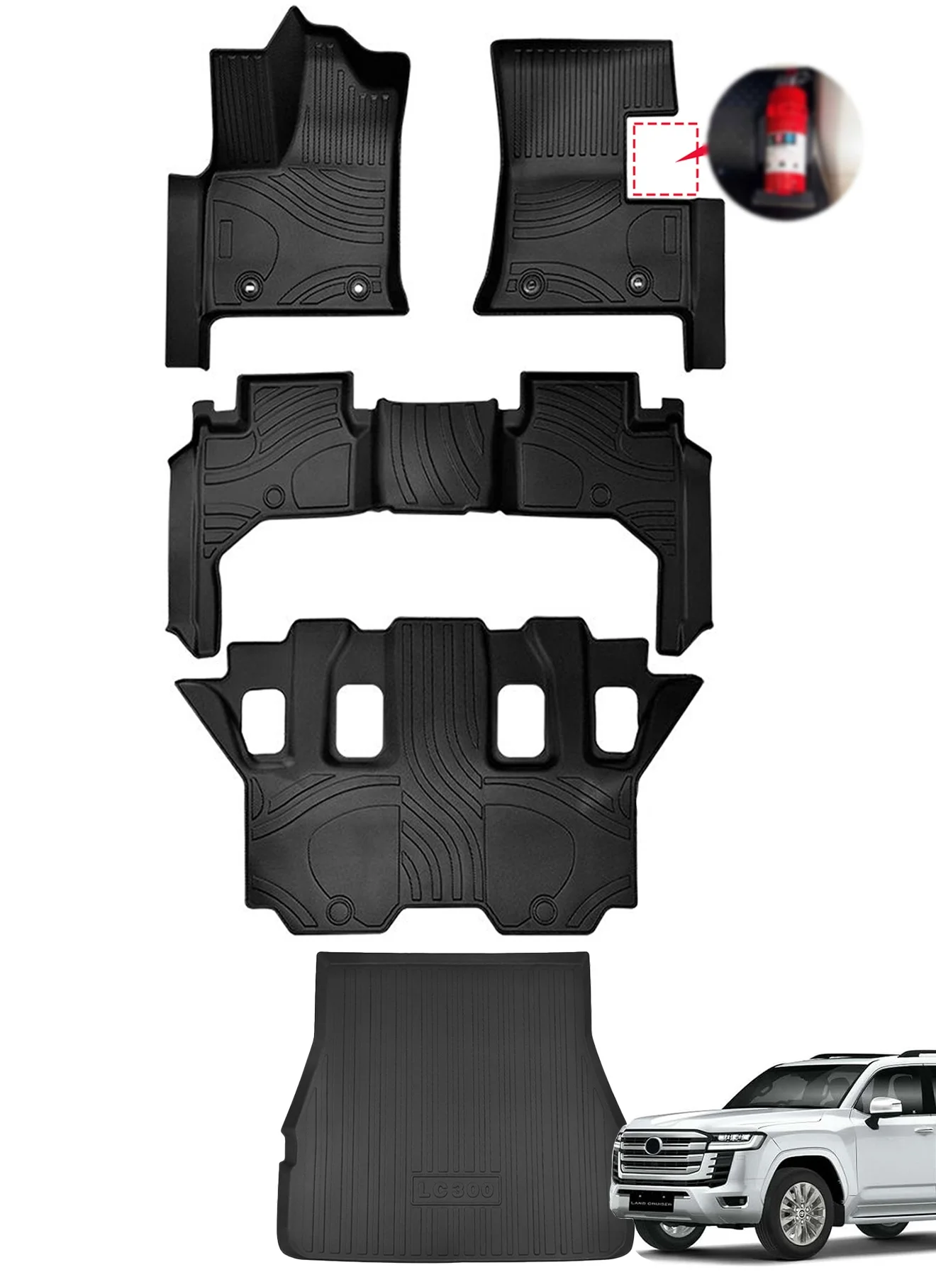 Delehehe All-Weather TPE Floor Mats and Cargo Liner Set for 2022-2025 SUV (Black, 3-Row Full Coverage) cwfx0
