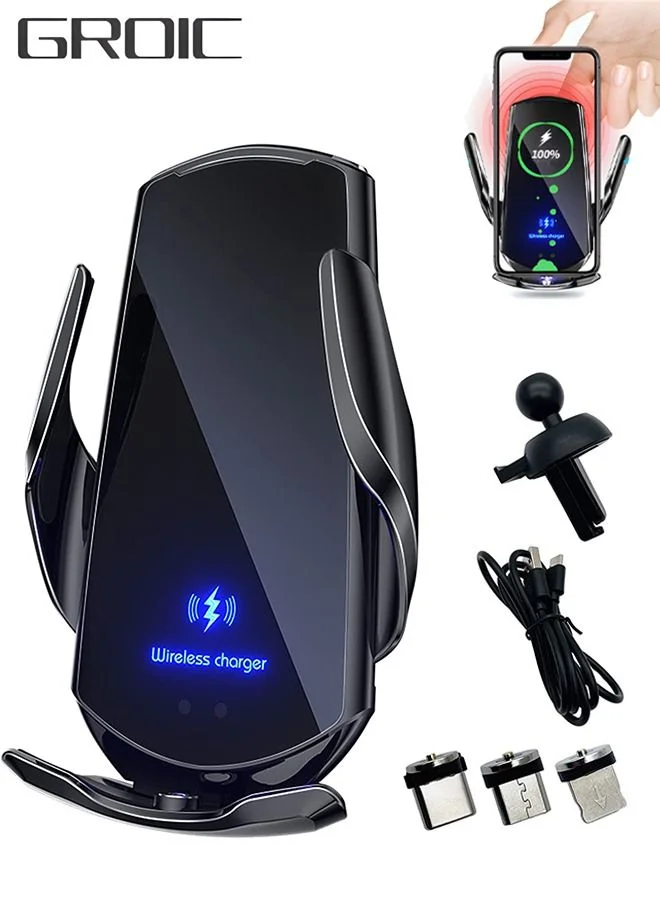 GROIC Smart Sensor Car Phone Wireless Charger 15W Qi Fast Charging Auto-Clamping Air Vent Mount (Black, Universal) yawec
