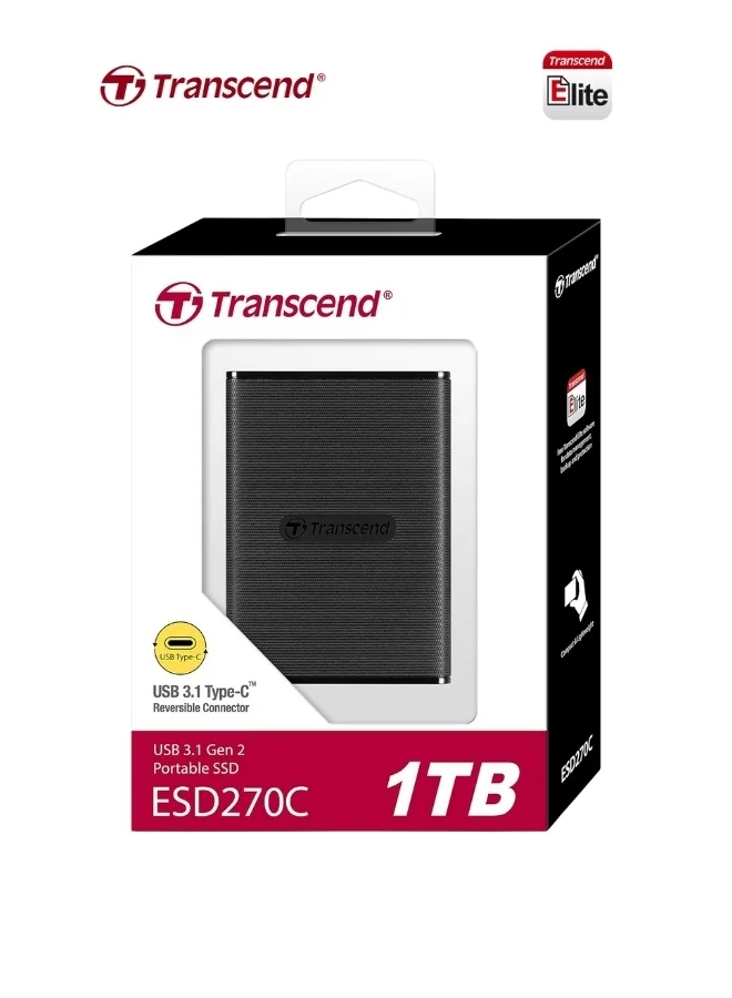 Transcend ESD270C Portable External SSD (1TB, 10Gbps High-Speed Data Transfer) Compact Solid State Drive for Laptop Desktop and Smartphone jsmpc