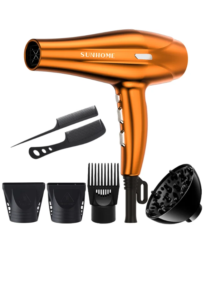 Sunhome Professional Hair Dryer Set (7-Piece, 2200W, Rose Gold) High-Performance Styling Tool for Home and Salon Use rm1w5