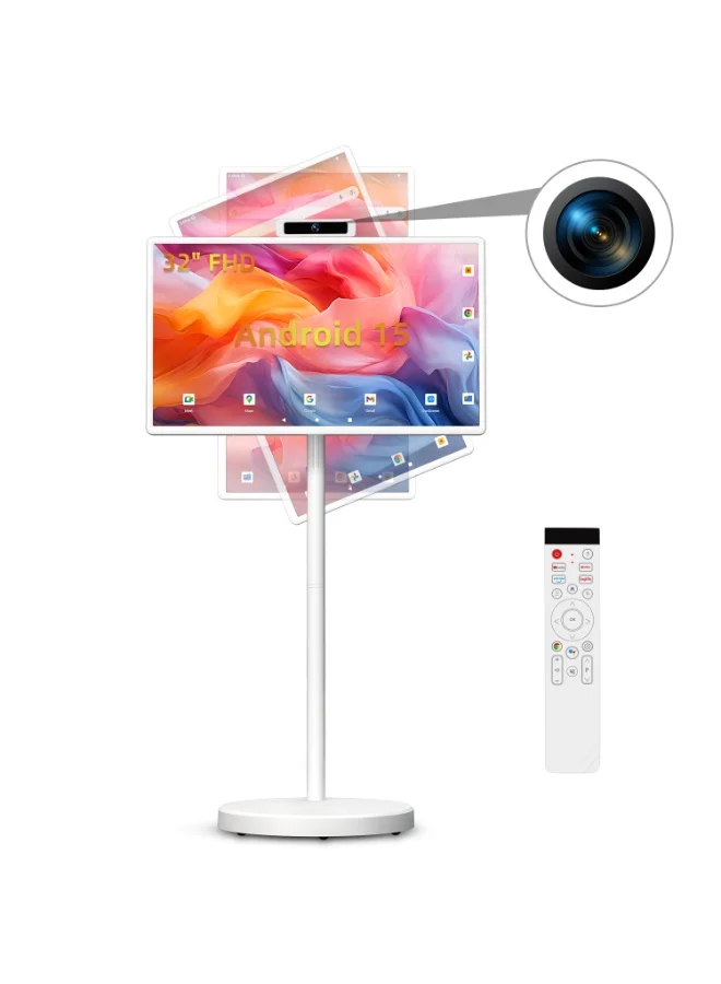 VLH Smart Portable Rolling TV 32-inch FHD 1080P Touchscreen Monitor with WiFi and Built-in 38400mAh Battery for Home and Office rkjpv
