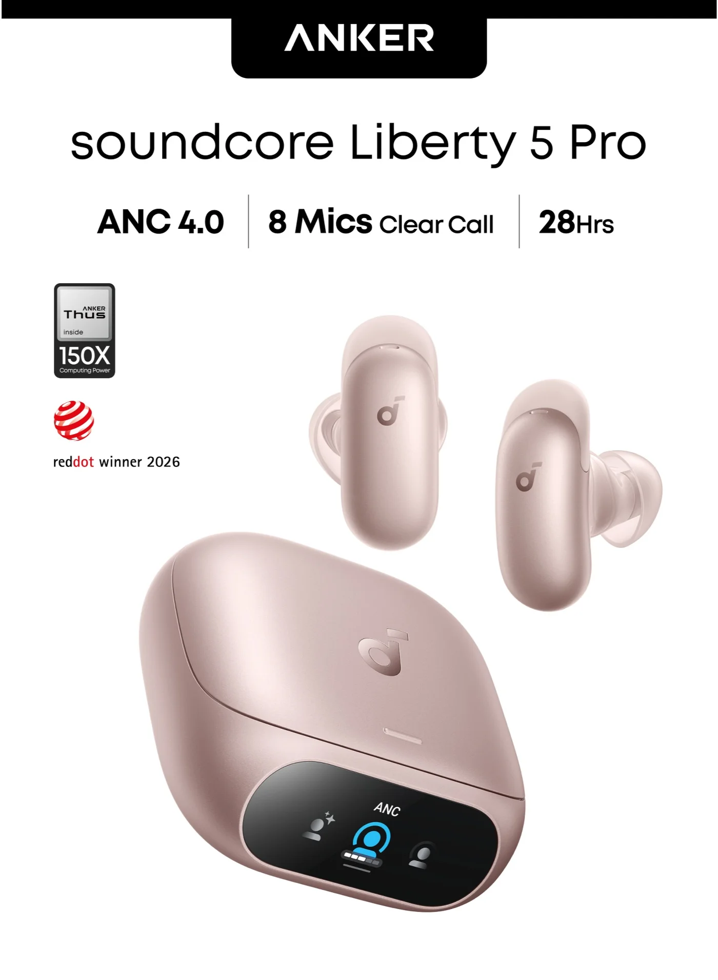 Premium Wireless Noise Cancelling Earbuds with AI-Enhanced Audio and Fast Charging (Rose Gold) 5h4qh