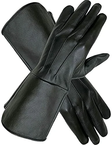Medieval Renaissance Gauntlet Gloves Premium Leather Protective Handwear for Costume and Reenactment (Black, XL) 276kh