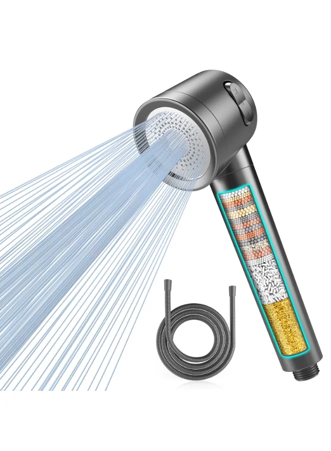 Premium Hard Water Filter Shower Head with 3 Spray Modes and 15-Stage Filtration System (Grey, 1.5m Hose) 4fm9p