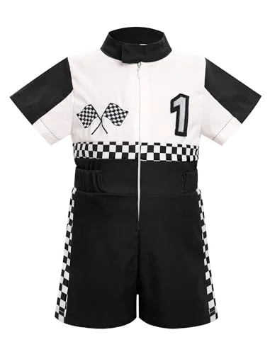 Premium Race Car Driver Romper for Toddlers (Black, 1 Year) - Birthday Party Outfit for Boys and Girls zflij