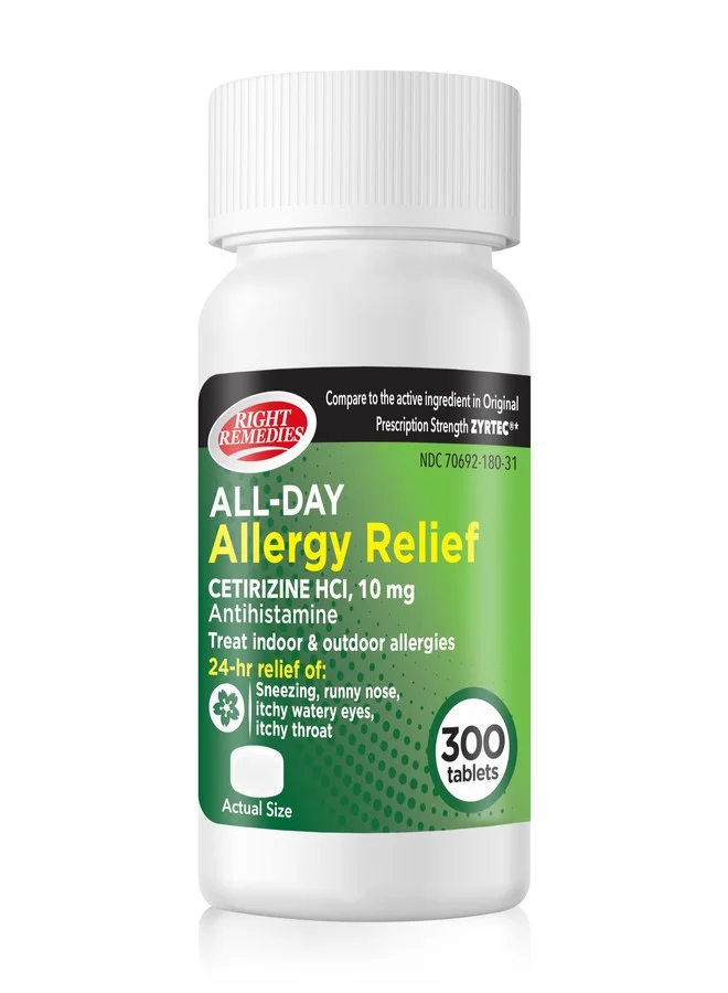 Right Remedies Allergy Relief Cetirizine 10mg Tablets (300 Count) for Pollen and Seasonal Sensitivity 9derp