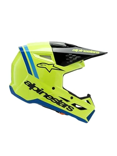 Premium Youth Off-Road Motocross Helmet ECE06 DOT Certified (Yellow Fluo Black Blue, YM) rzi2c