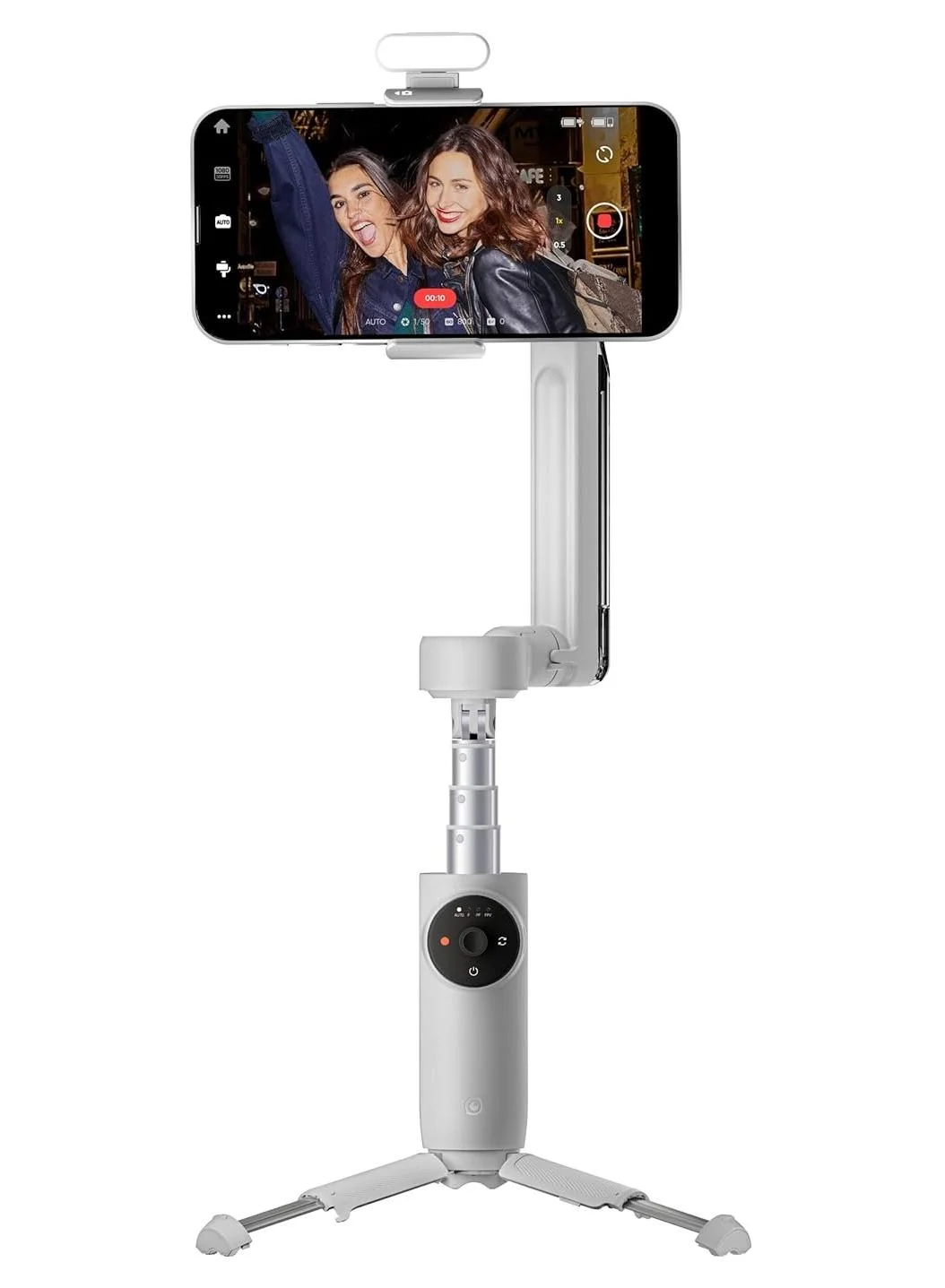 Premium Foldable AI Smartphone Gimbal Stabilizer with Built-in Tripod and Selfie Stick (White) gg32w