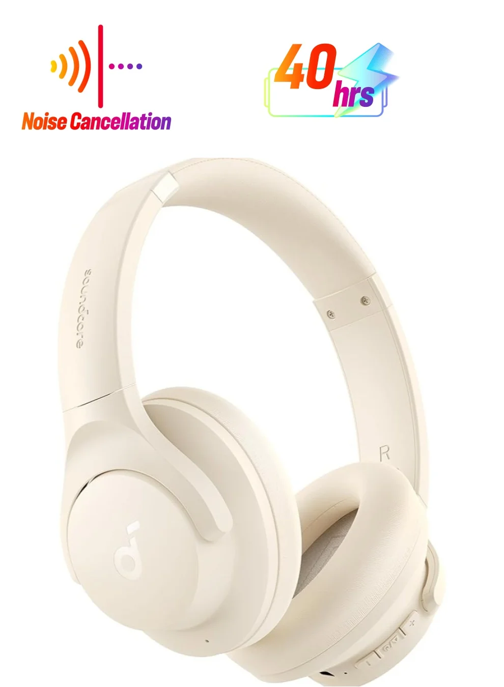 Premium Hybrid Active Noise Cancelling Wireless Over-Ear Headphones, Hi-Res Audio with Deep Bass, Transparency Mode, Comfortable Fit for Travel (White) iplbf