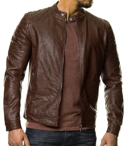 Premium Lambskin Leather Biker Jacket for Men Vintage Style Motorcycle Outerwear (Black, Small) 0amlt