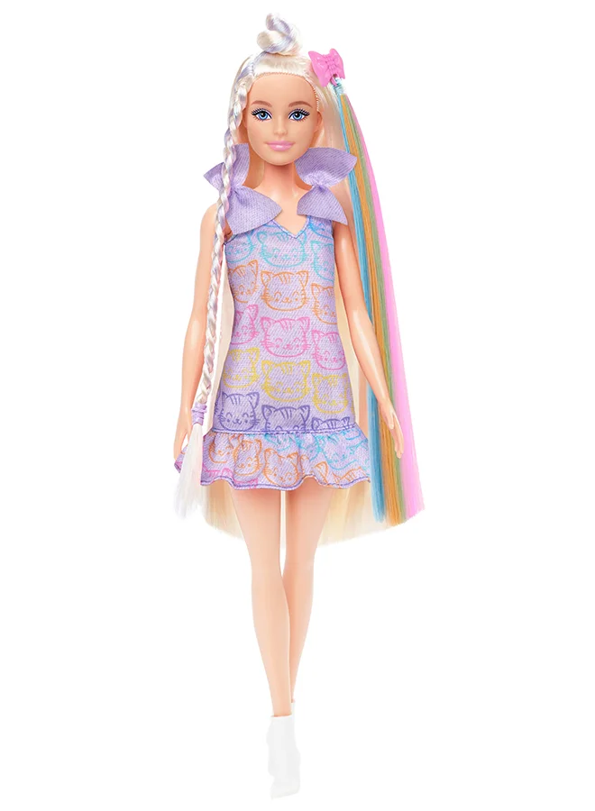 Fashion Doll Blonde Fashion Play Set with Extra-Long Hair and 2 Outfits (Silver Metallic Dress, Hair Extension) 8k28f