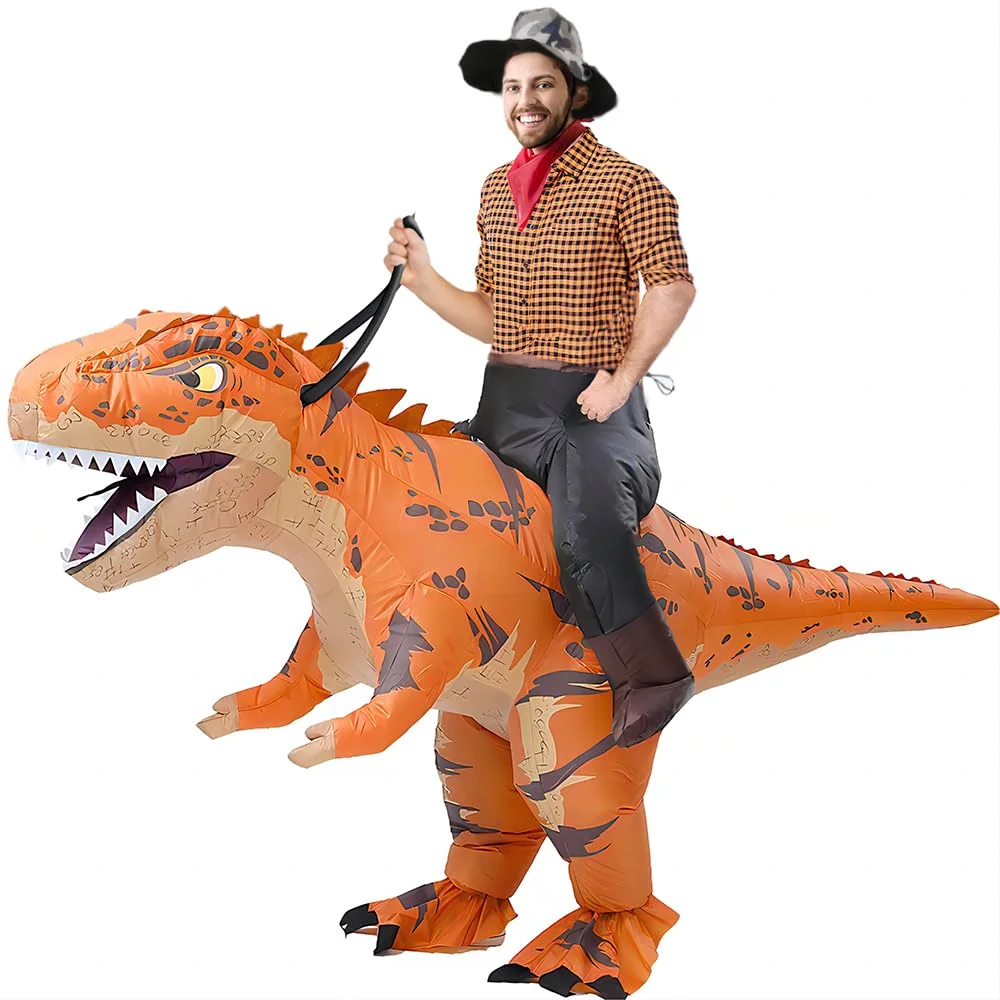 Inflatable Dinosaur Costume for Adults Premium Ride-on Dino Suit for Halloween Parties (Brown, One Size) z0ehk