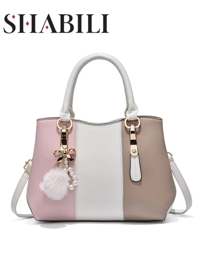 SHABILI Luxury Contrast Color Shoulder Bag with Fur Ball Pendant (Premium Tote Handbag for Women, 30x25x12 cm) or7rv