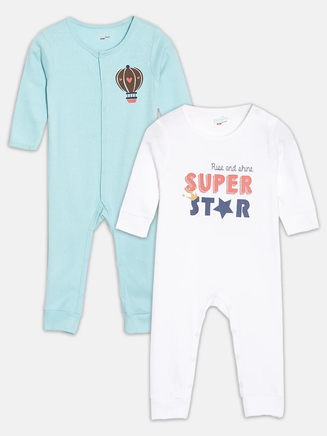 Broon Organic Cotton Sleepsuit Set for Infant Boys (White and Sea Blue, Pack of 2) nnbr7