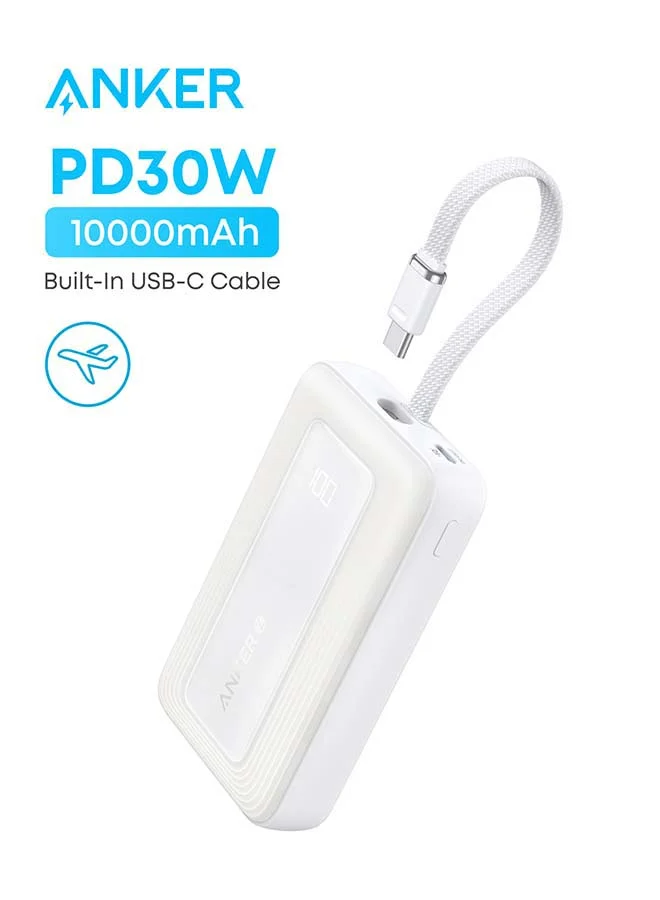 High-Speed Portable Power Bank 10000mAh 30W Fast Charging with Built-In USB-C Cable (White, 10000mAh) c4xjz