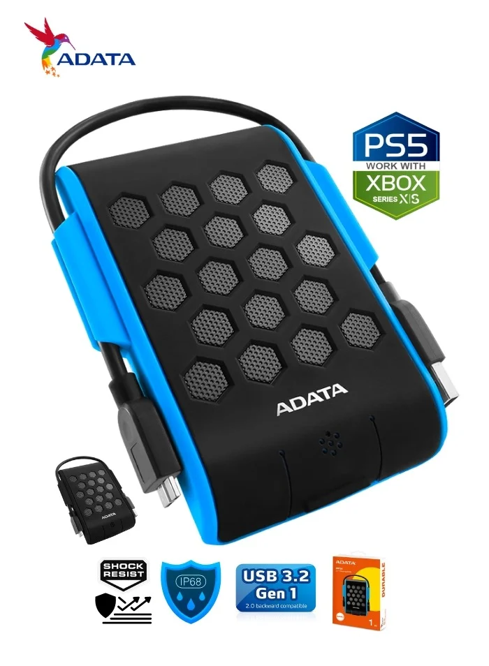 Premium External Hard Drive 1TB Rugged Portable HDD (Blue, 1TB) - IP68 Waterproof and Shockproof Data Storage for Gaming and PC ym7xv