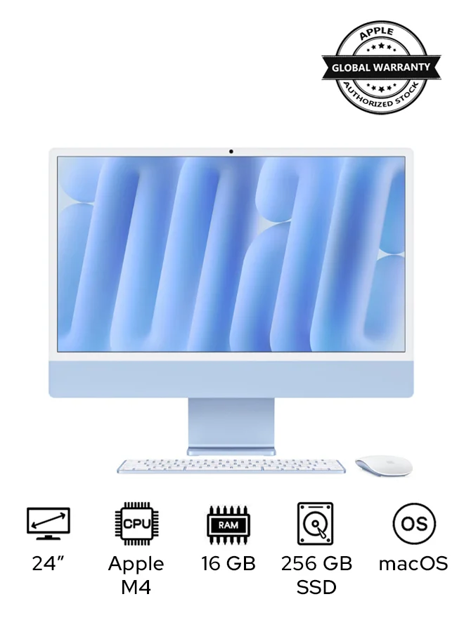 Premium Smart All-in-One Desktop Computer 24-Inch Display 8-Core CPU 16GB RAM 256GB SSD macOS English Keyboard (Blue) qamlg
