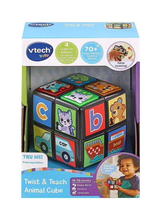 Interactive Sensory Animal Cube for Toddlers, Educational Musical Learning Toy with Lights and Sound (15 cm) aoybn