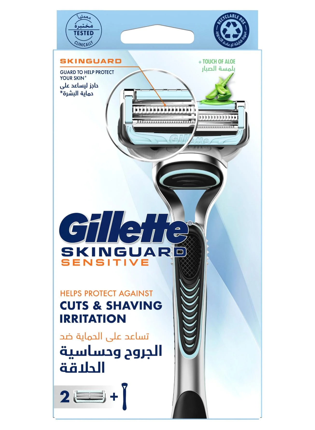 Premium Sensitive Skin Razor Handle with 2 Replacement Blades (For Men, Multicolour) zwx70