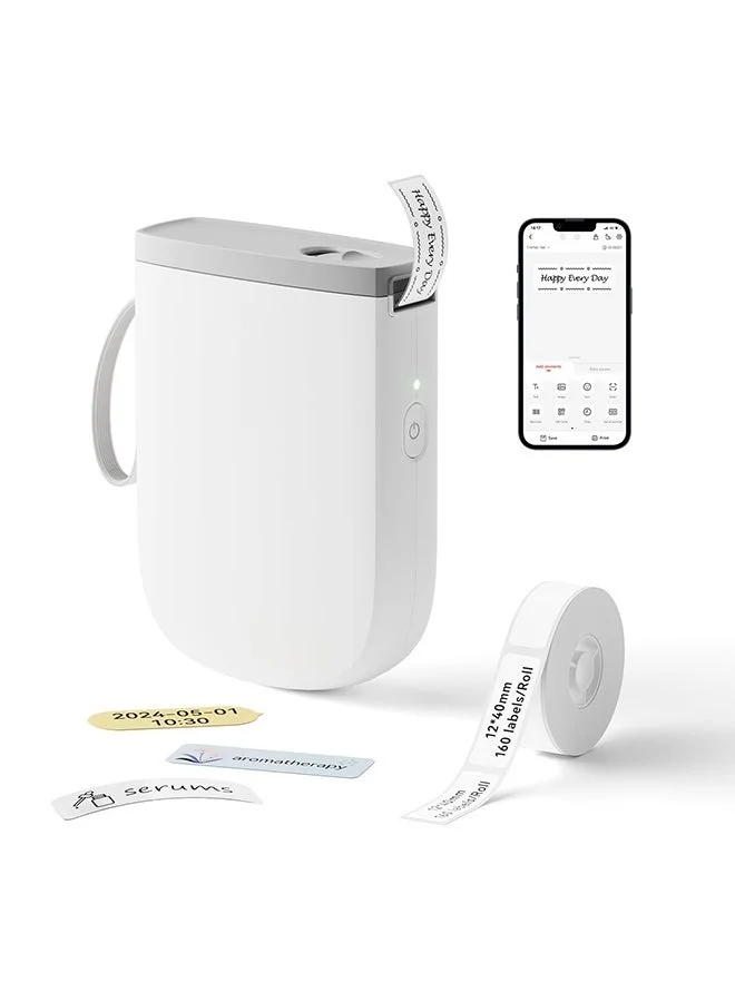 Portable Thermal Label Maker Bluetooth Wireless Printer for Home and Office (White, 1500 mAh Battery) n4nz3