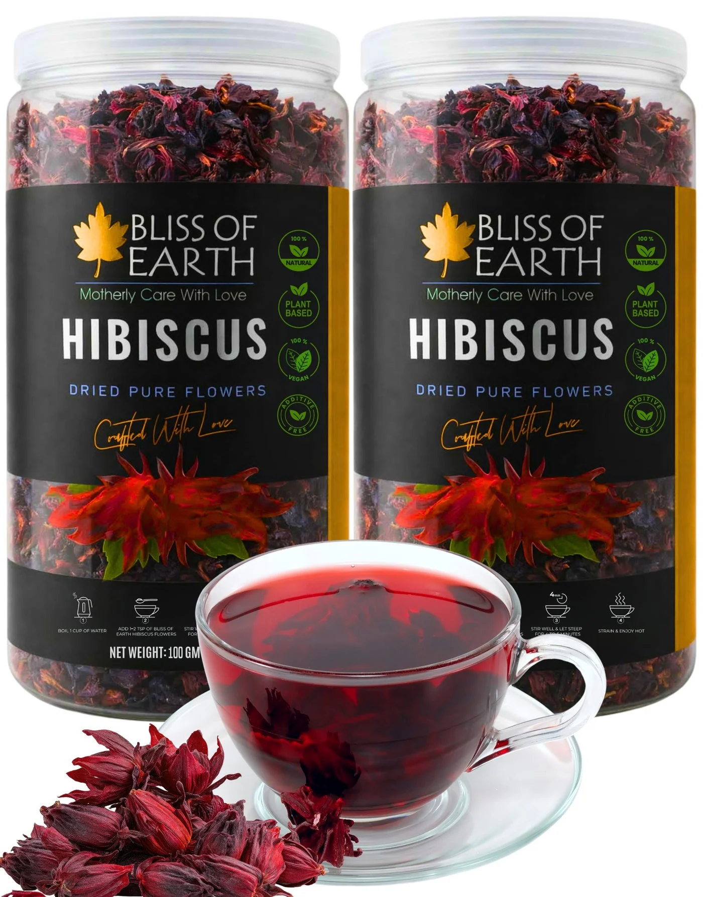 Bliss of Earth Dried Hibiscus Flower Petals (Premium Roselle Tea, 200g) vu0p1