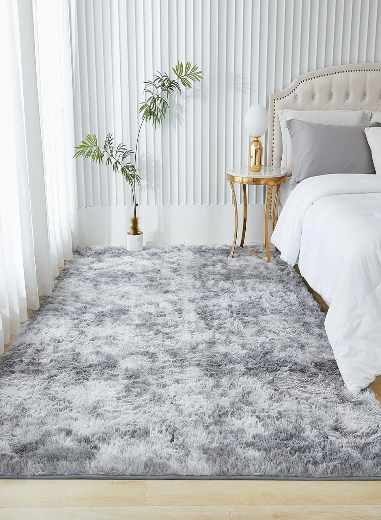 GOOTOY Modern Area Rug Non-Slip Fluffy Long Pile Carpet for Living Room and Bedroom (Grey, 140x200cm) ppm7h