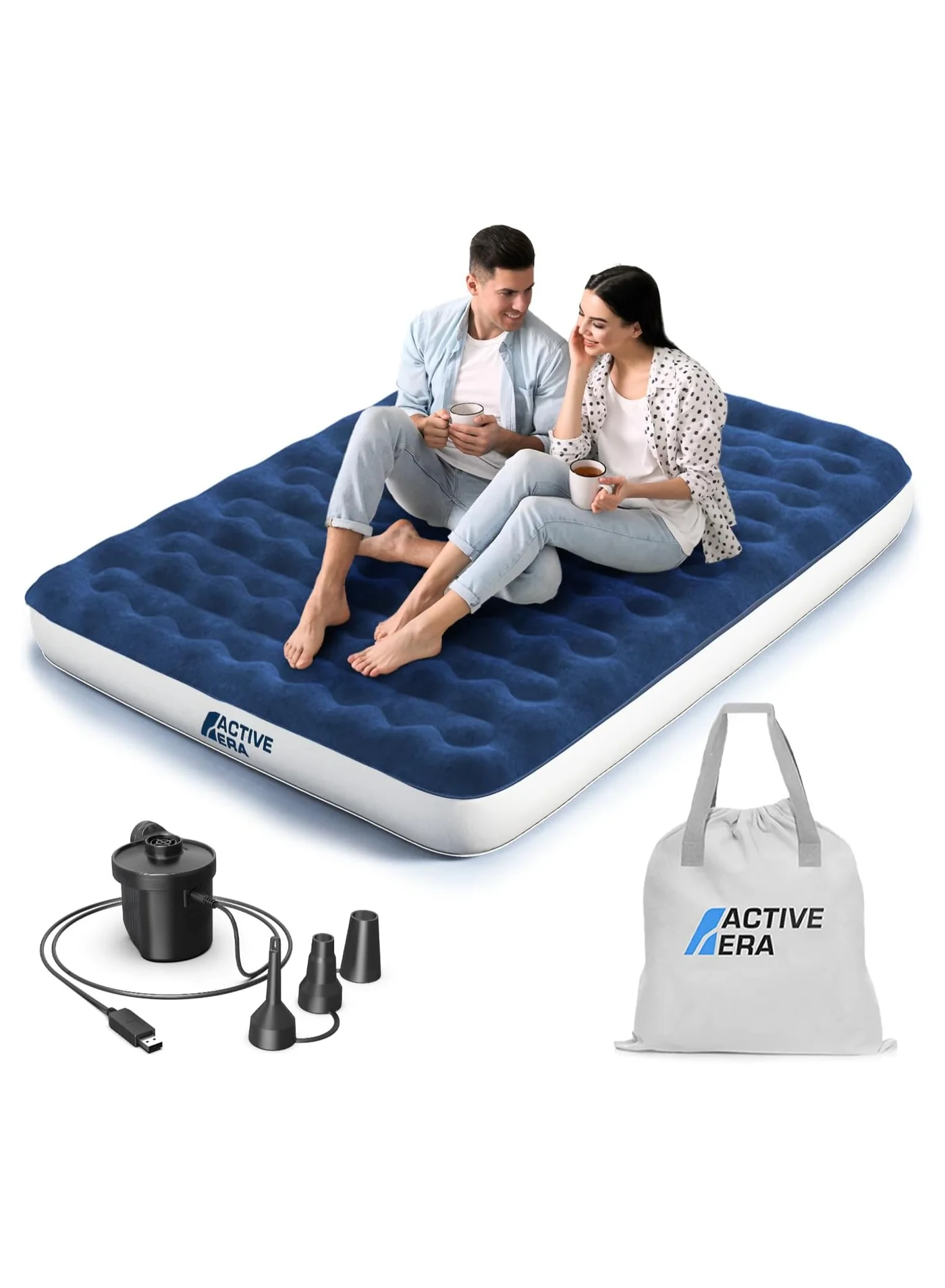 Premium Inflatable Air Mattress with USB Rechargeable Pump (King Size, 203 x 150 x 22 cm) ojl90