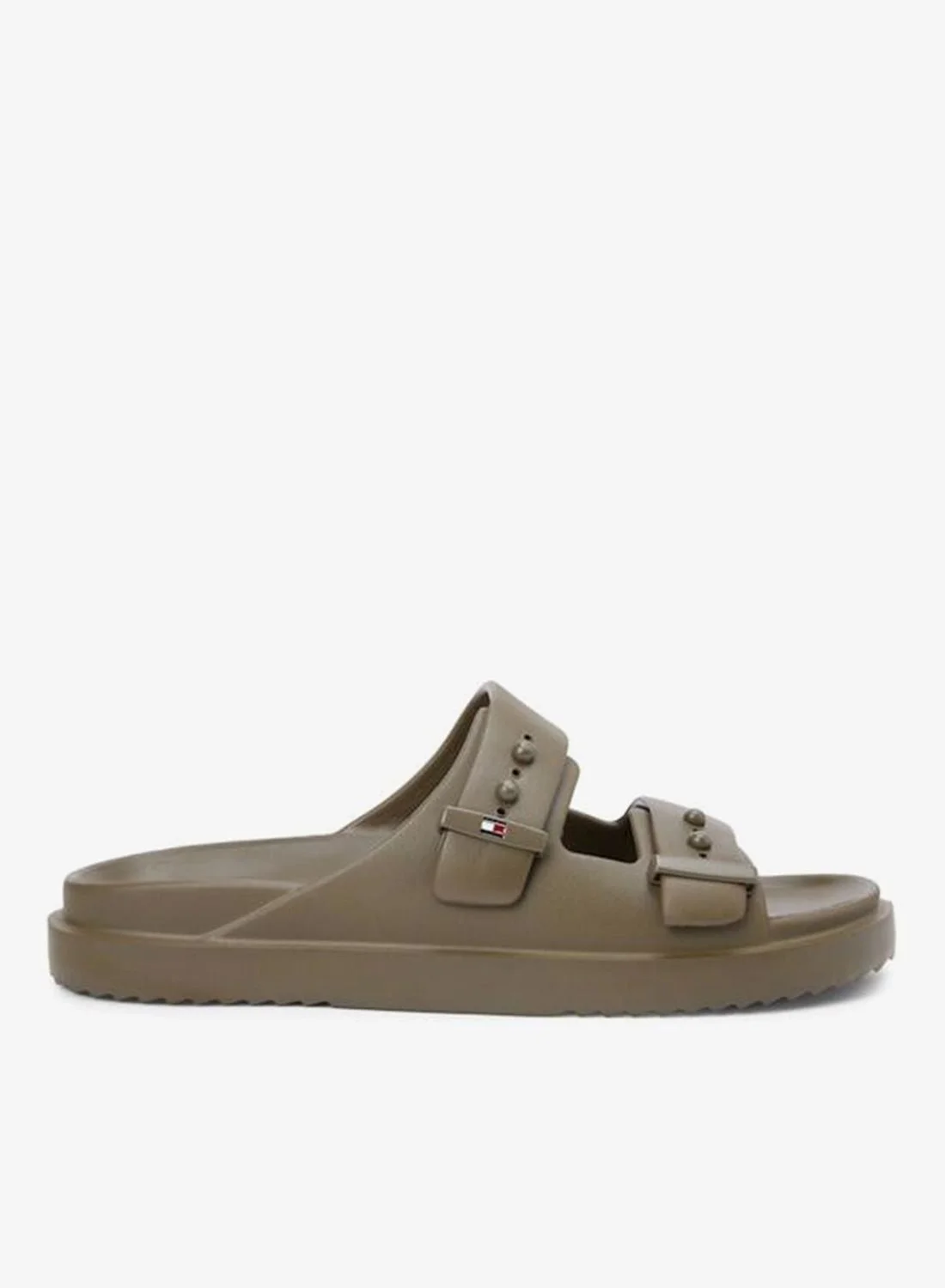 Premium Lightweight Serrated Pool Slides with Pin Buckle Detail (Unisex, Flat Heel) keqm4