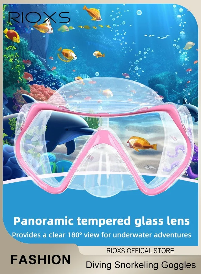 RIOXS Professional Scuba Diving Goggles Tempered Glass Lens Anti-fog Swim Mask (Pink, Unisex) 87phs