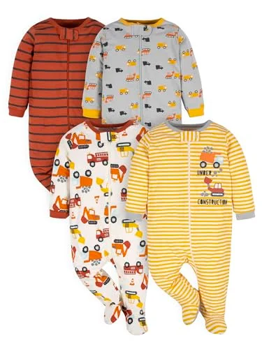 Premium Baby Boys Footie Sleepers Set Soft Cotton Transportation Theme (4 Pack, Preemie) brmey