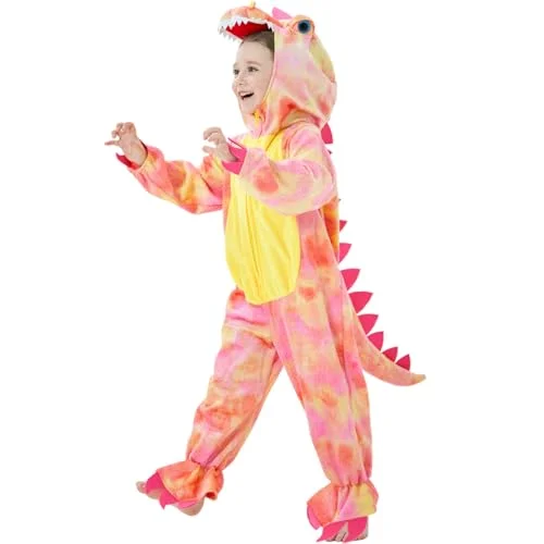 DearSun Dinosaur Hooded Romper Jumpsuit for Kids Premium Soft Fancy Dress Costume (Pink, 90 cm) tvmi1