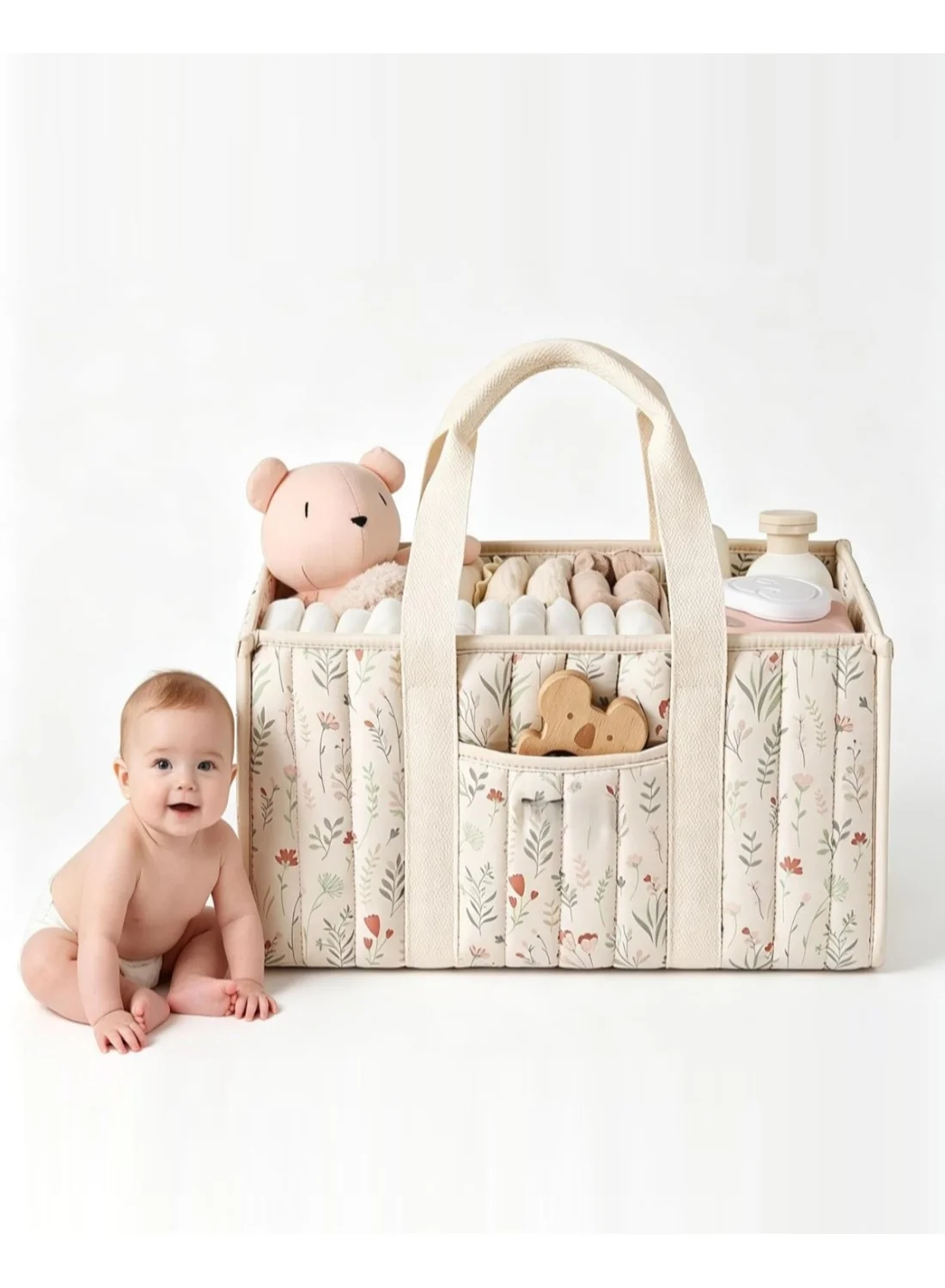 INSIJAM Baby Diaper Caddy Organizer Portable Nursery Storage Tote (Grey, 38 x 25 x 18 cm) 6n94e