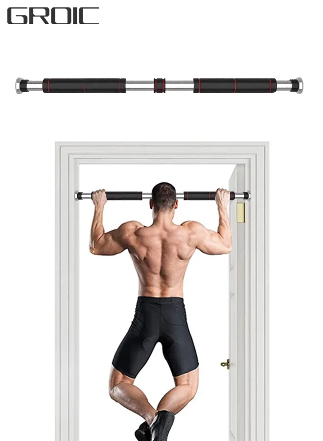 GROIC Adjustable Doorway Pull Up Bar Heavy-Duty Steel Horizontal Exercise Bar for Home Gym Training (60-100 cm) k9sbl